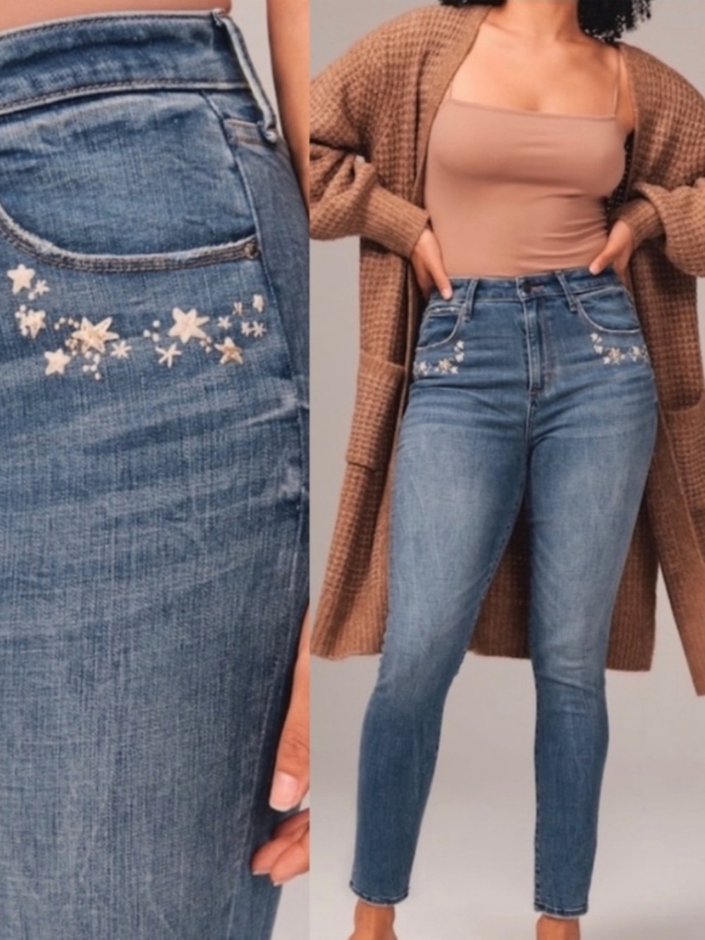 Abercrombie & Fitch High-Rise Star Embroidered Blue Jeans